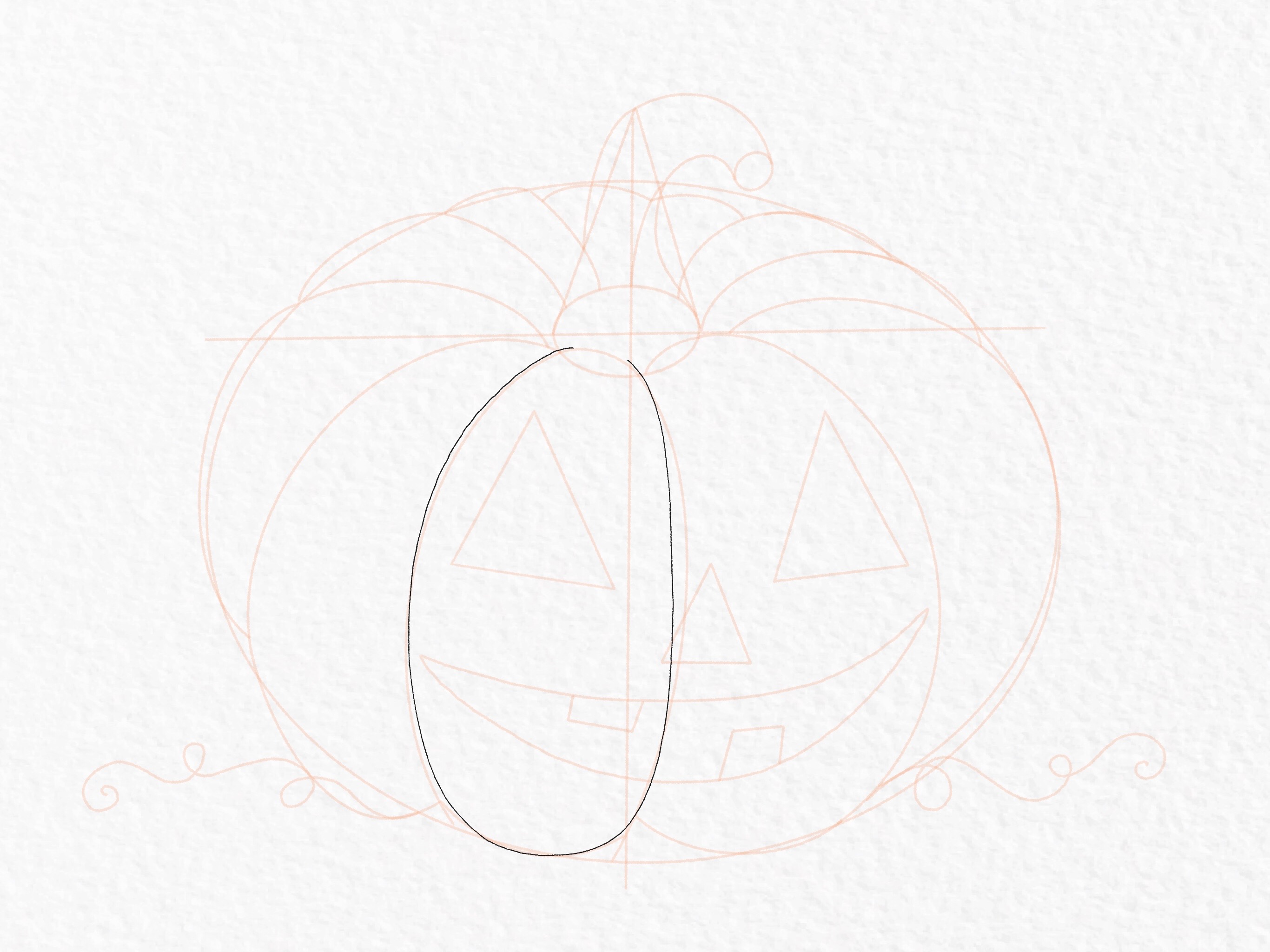Pumpkin drawing tutorial, step 19