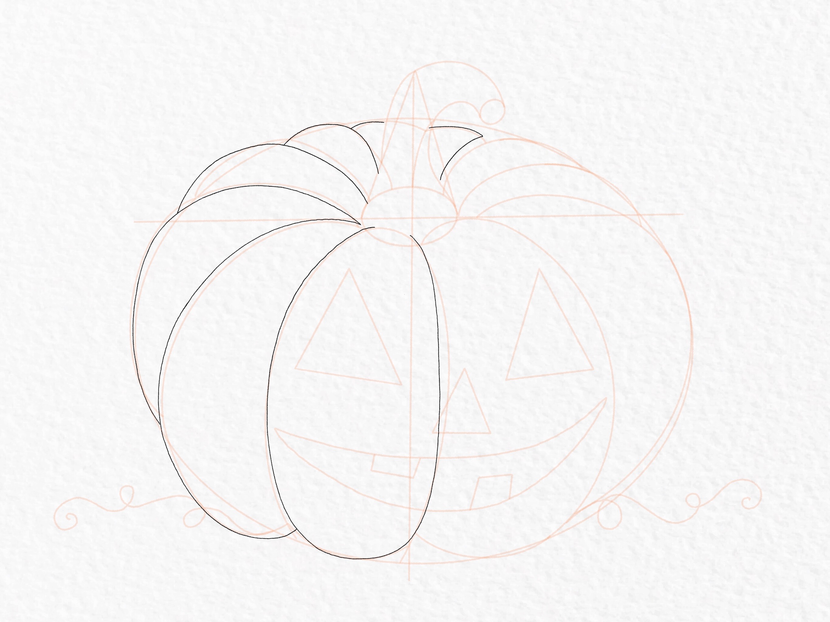 Pumpkin drawing tutorial, step 20