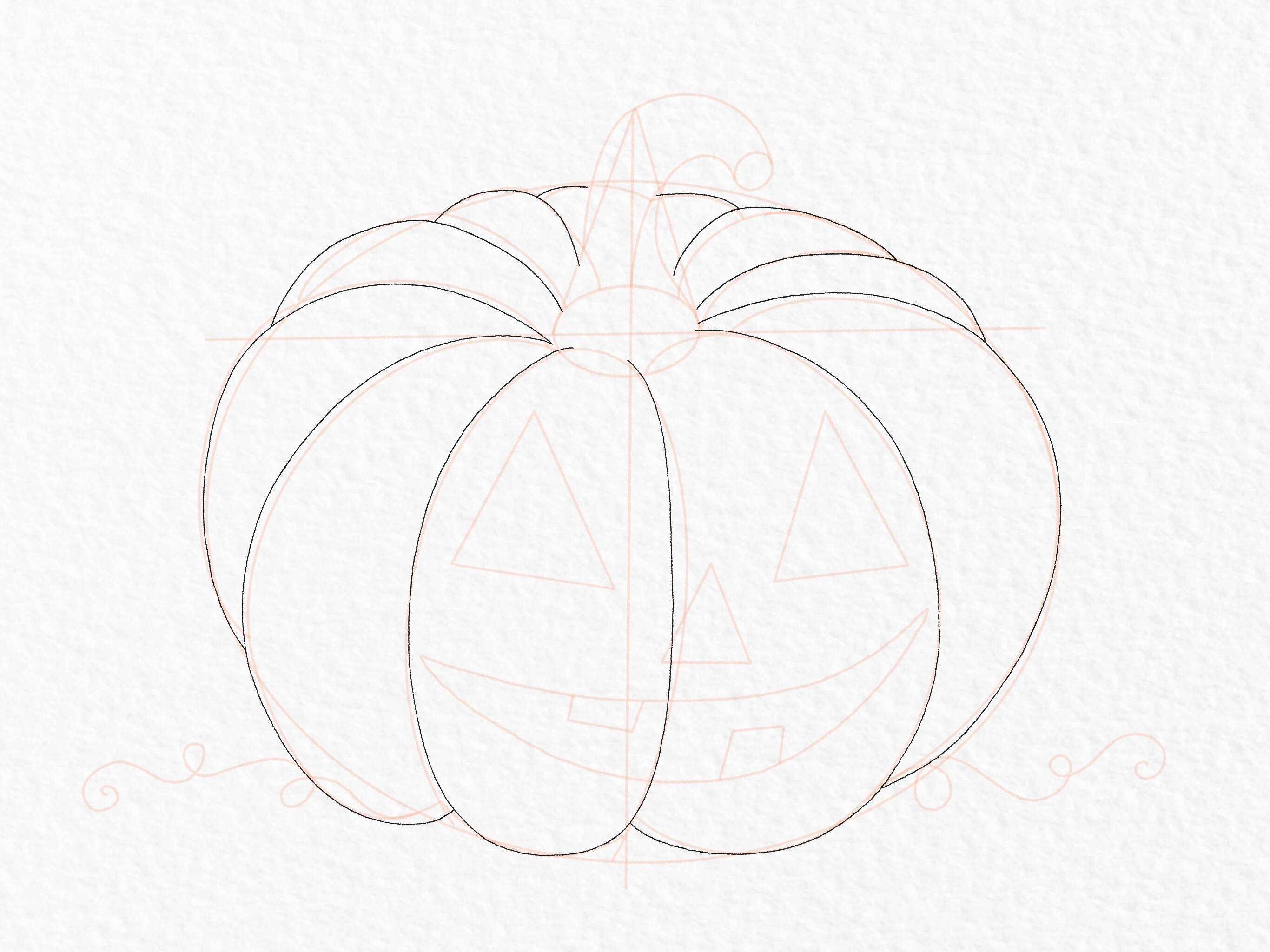 Pumpkin drawing tutorial, step 21