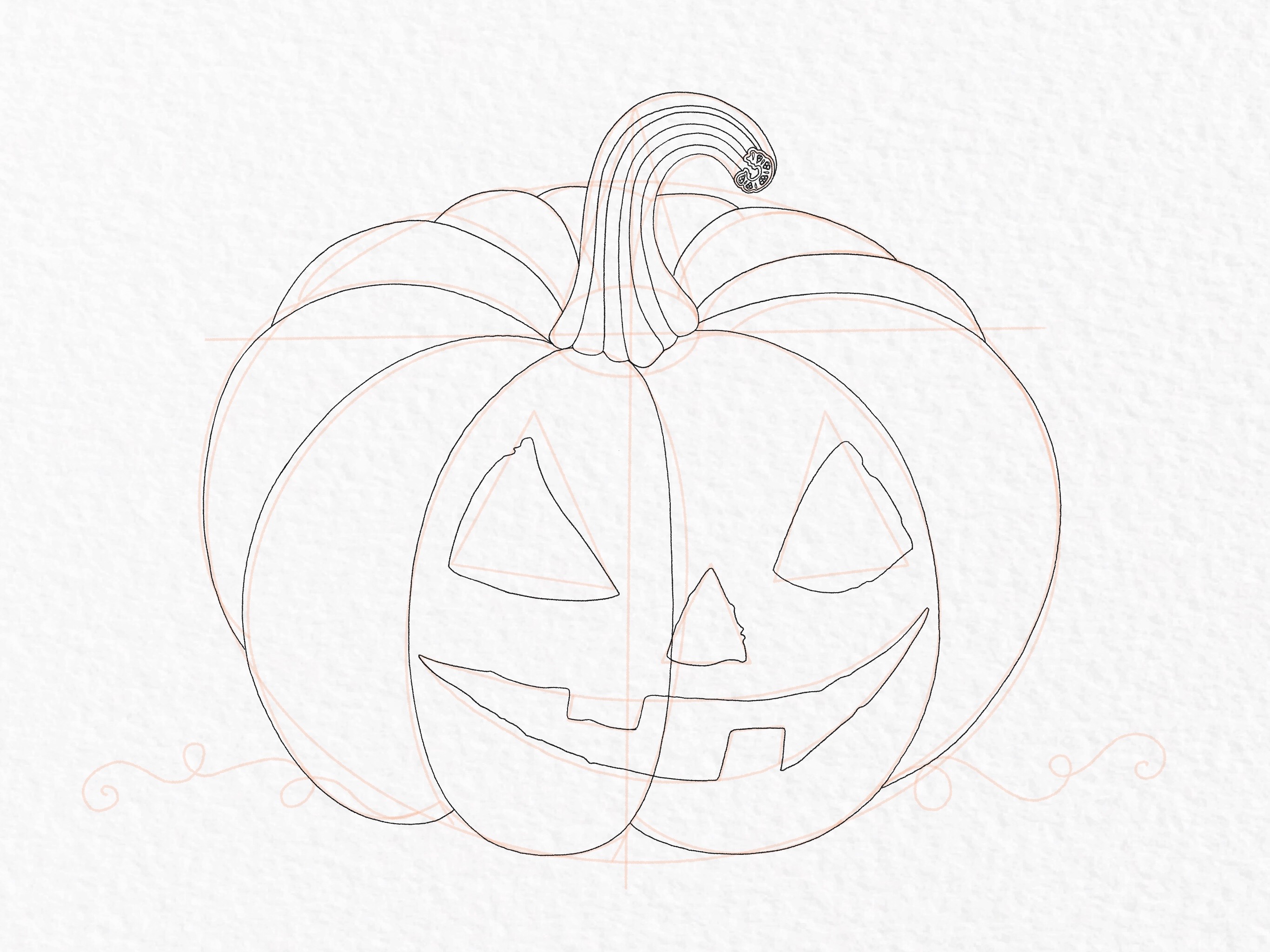 Pumpkin drawing tutorial, step 25