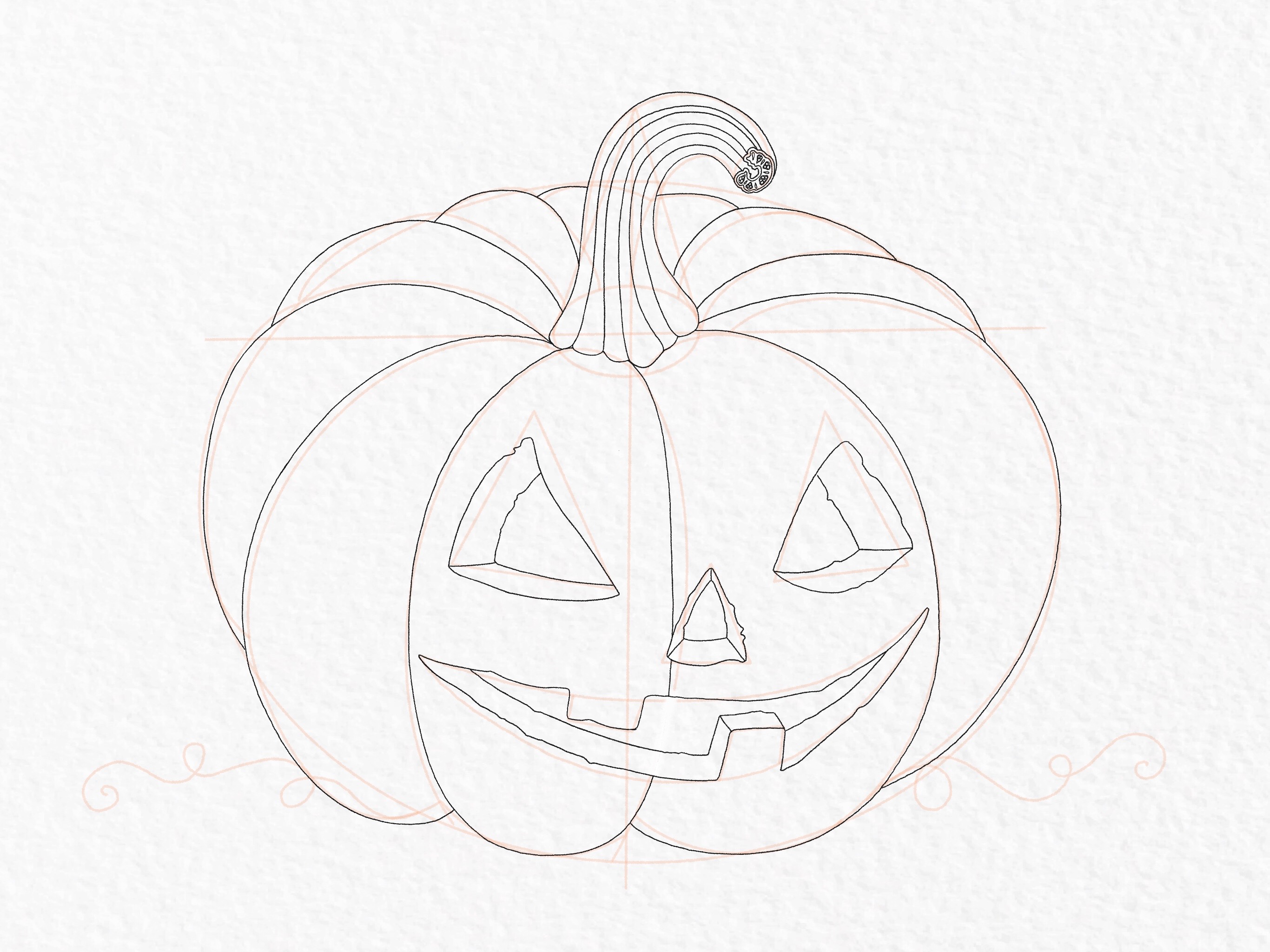 Pumpkin drawing tutorial, step 26