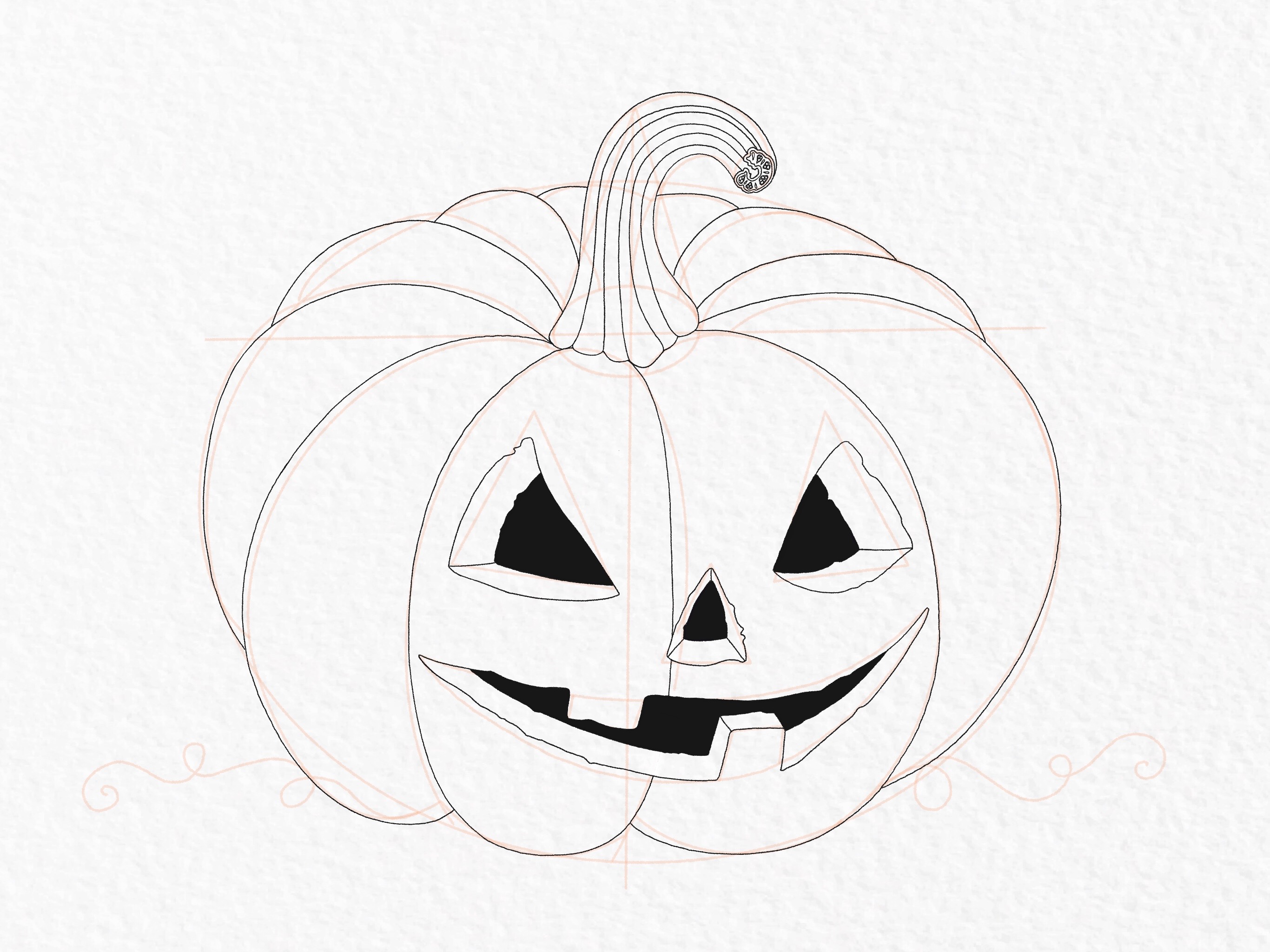 Pumpkin drawing tutorial, step 27