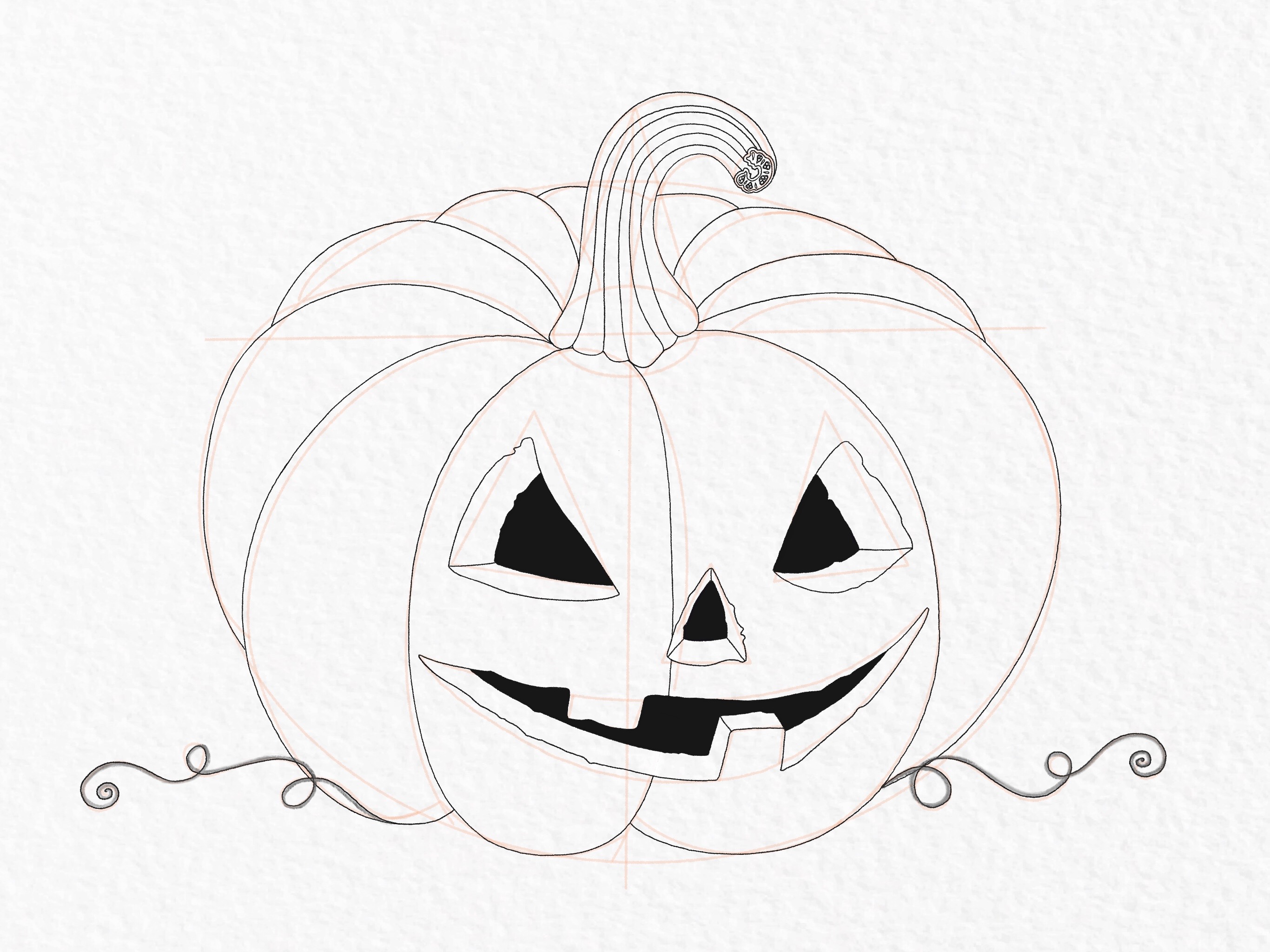 Pumpkin drawing tutorial, step 28