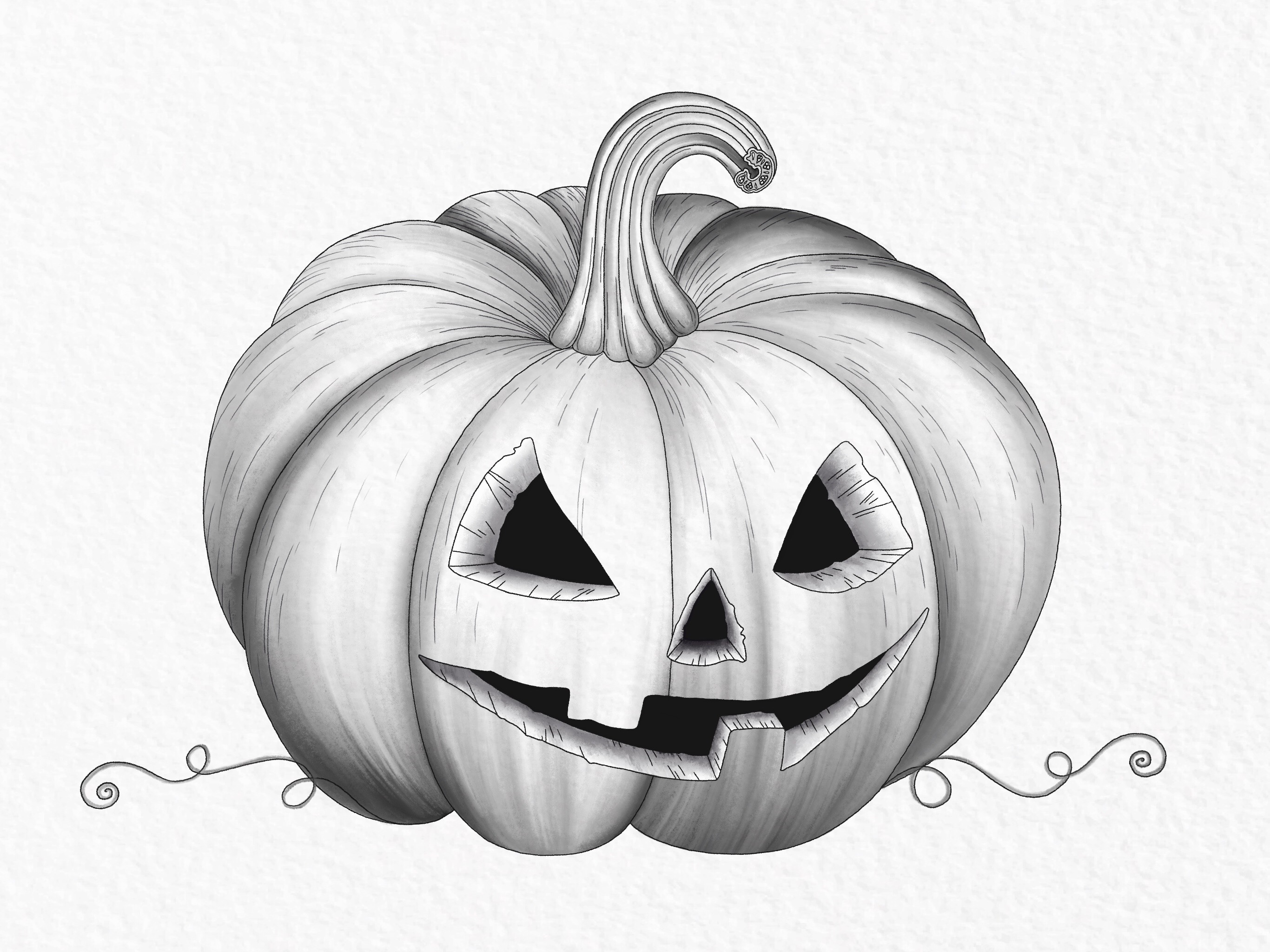 Cute Halloween Pumpkin Drawing 1- White Background