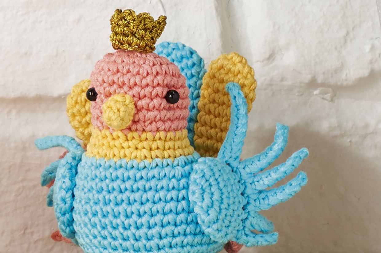 Crochet bird pattern closeup