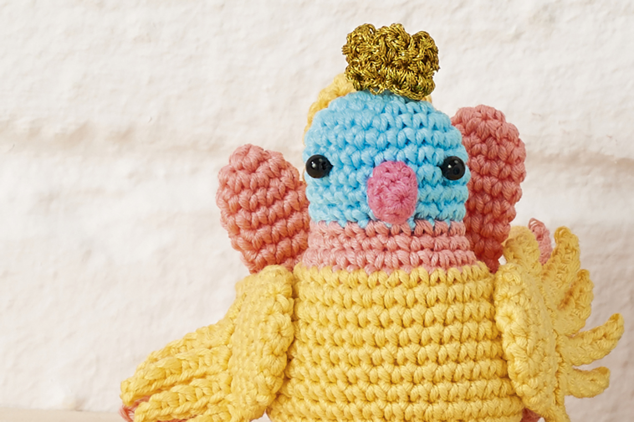 Crochet bird pattern closeup