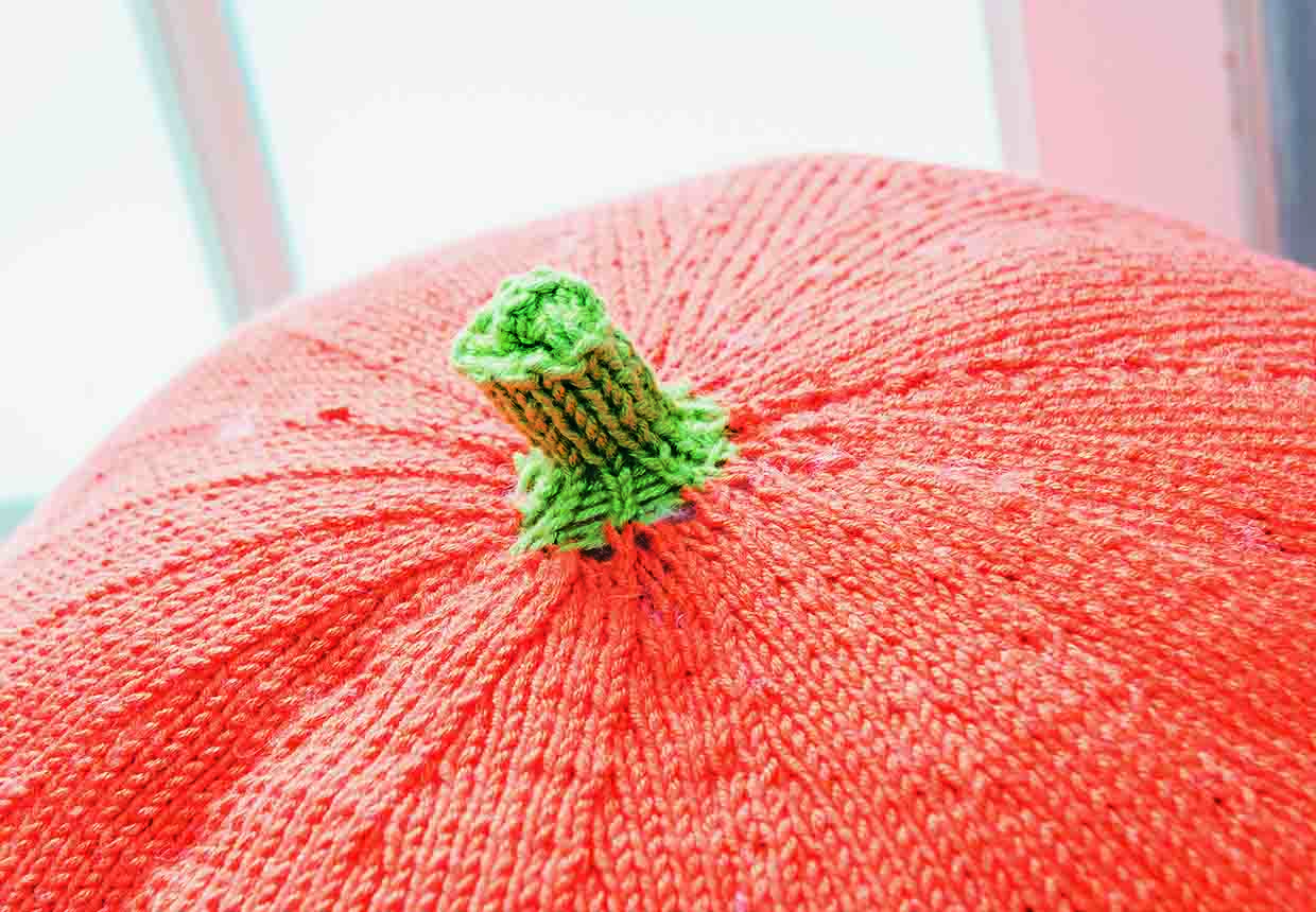 knit a stalk for your pumpkin with this lovely round green top!