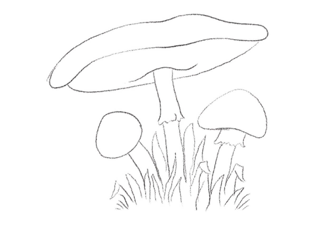 Add grass around the mushrooms