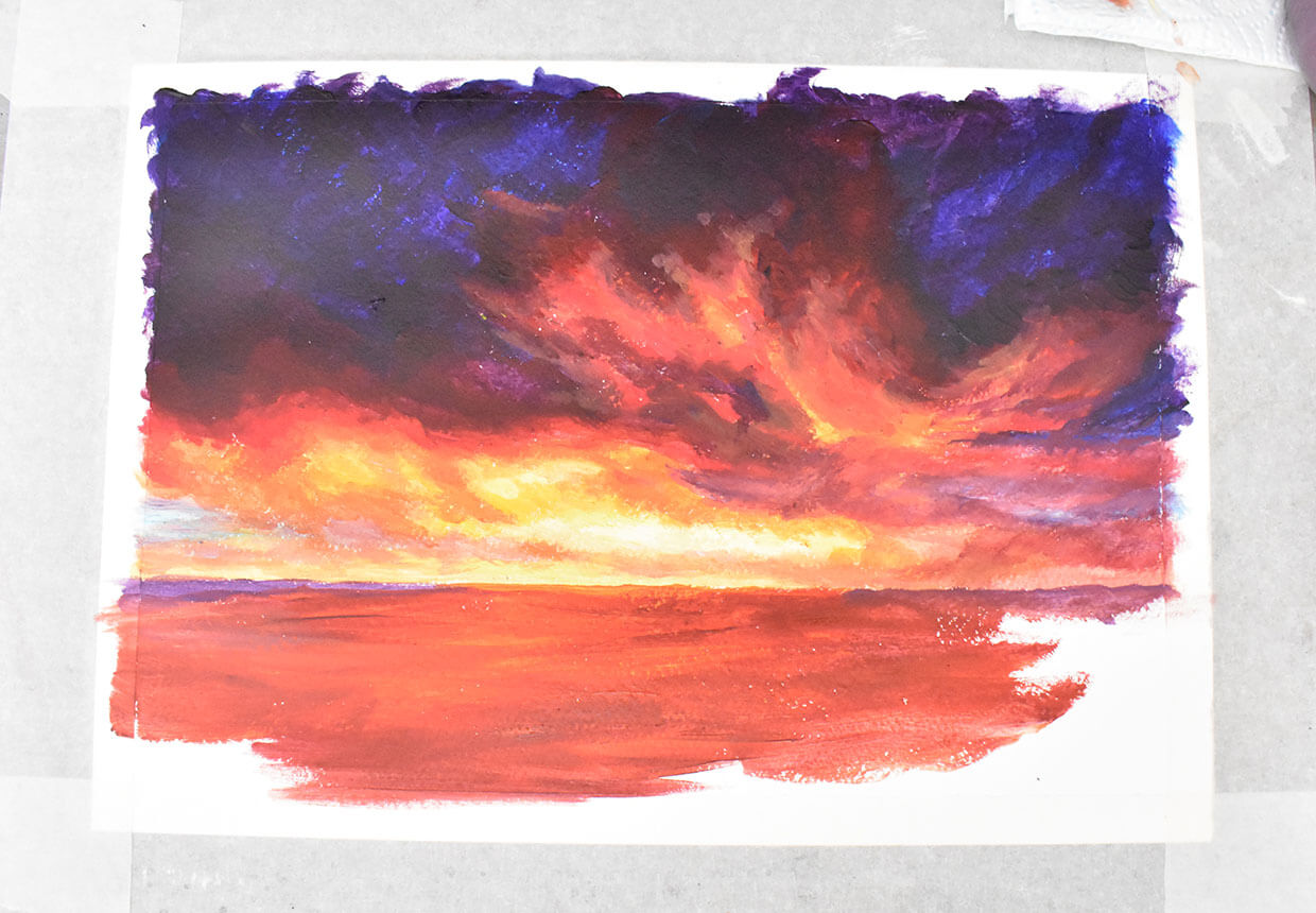 Step 6 – adding the sunset colours to the sea