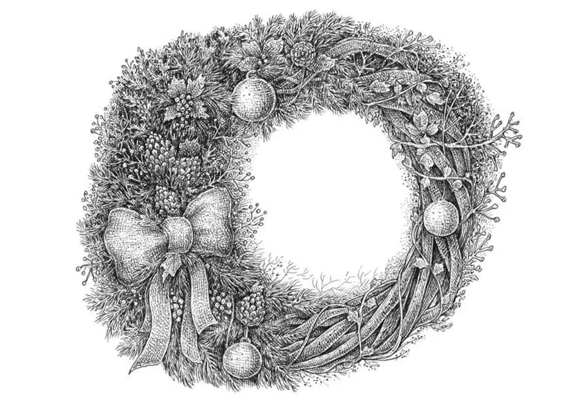 Holiday wreath drawing