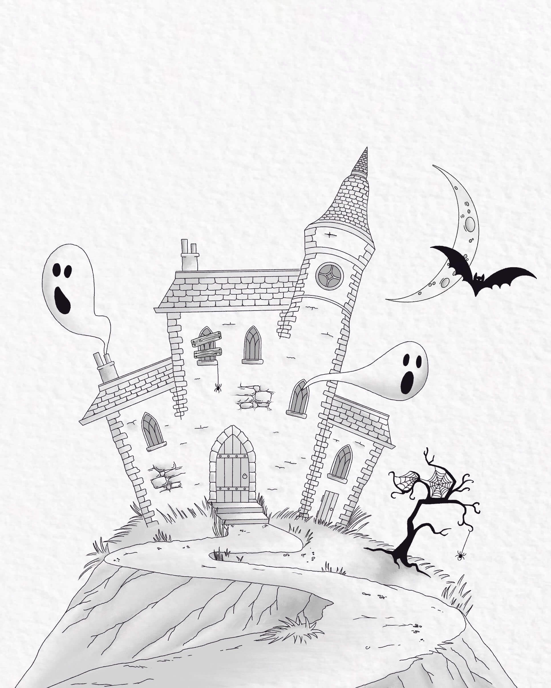 Haunted house sketch drawn in doodle style Vector Image