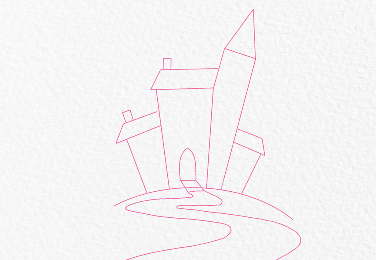 How to draw a haunted house step 3