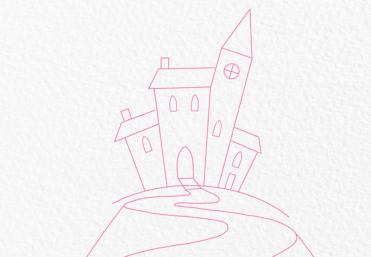 How to draw a haunted house step 4