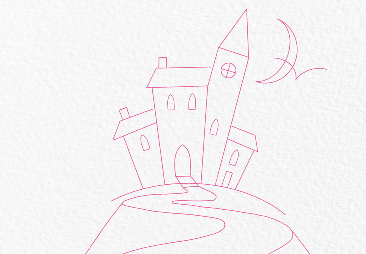How to draw a haunted house step 5