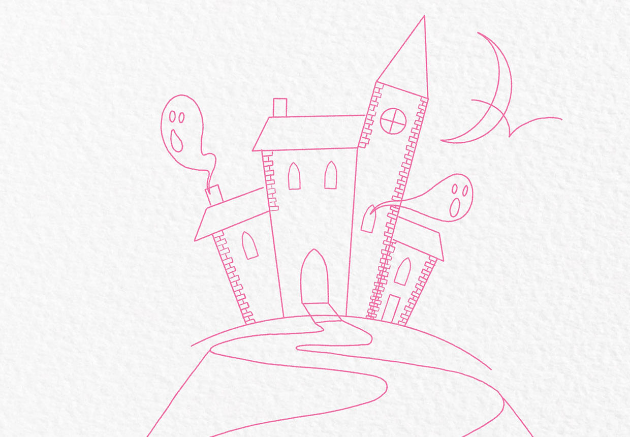 How to draw a haunted house step 6