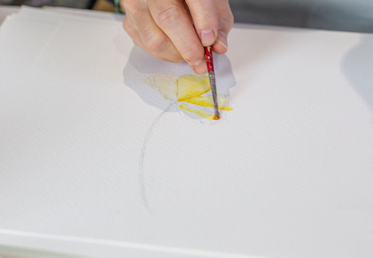 Step 4 – paint the petals using yellow ink