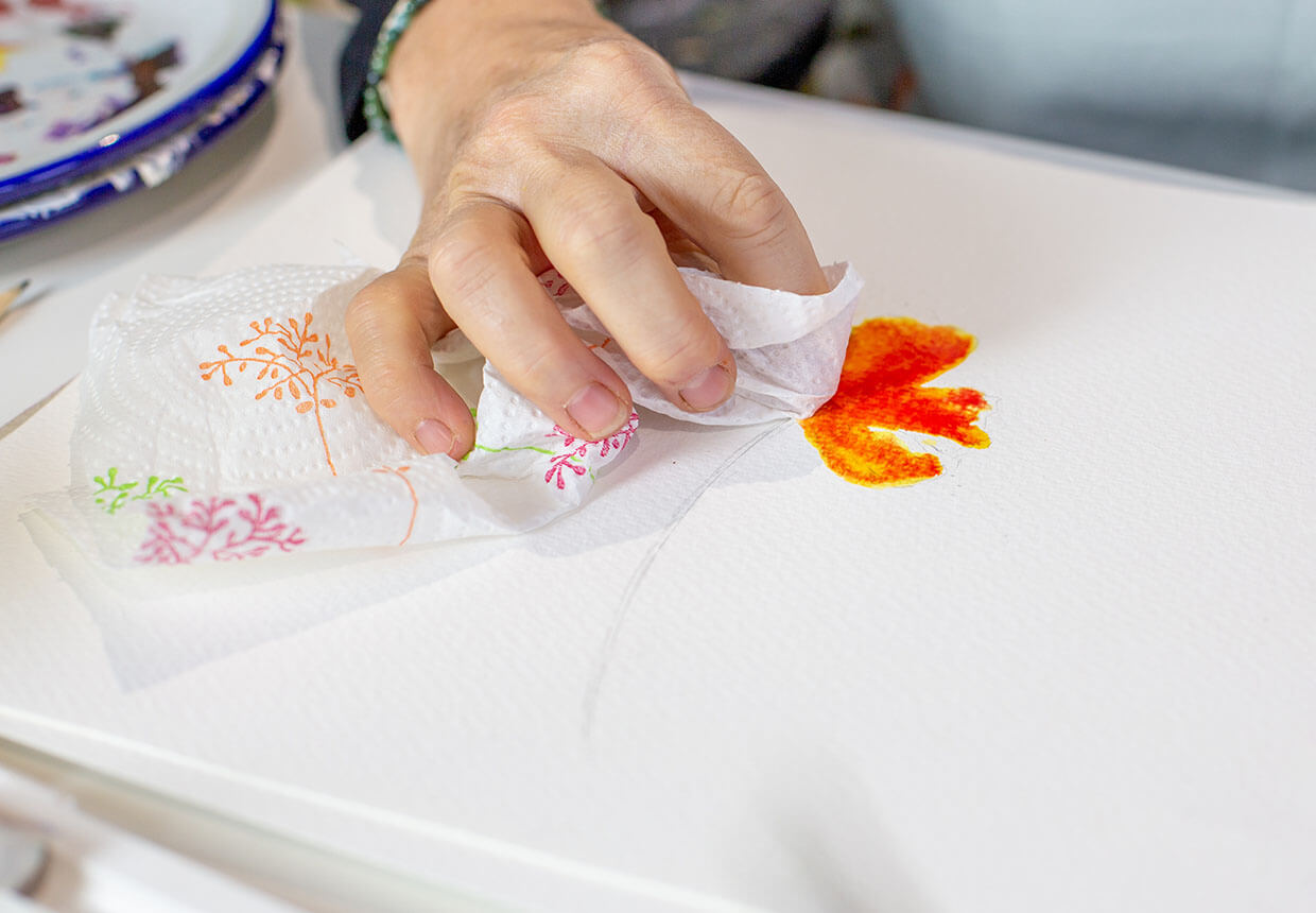 Step 7 – dab the ink with kitchen towel