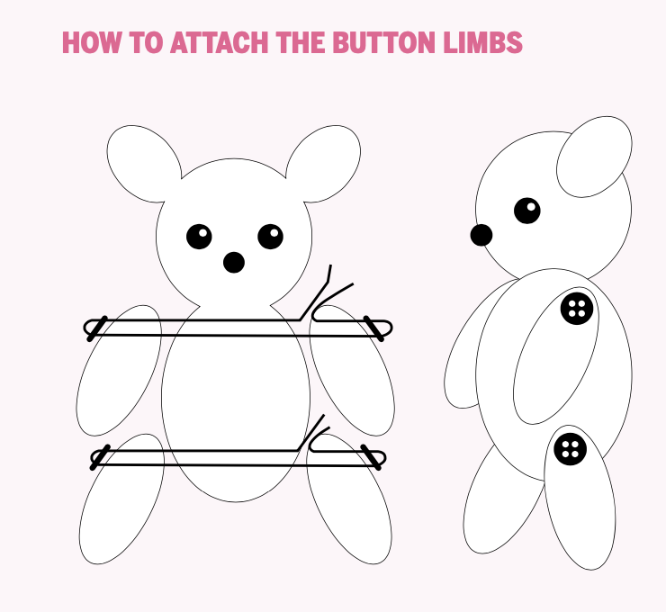 this digram how's how to use the buttons to attach the limbs to the bunny
