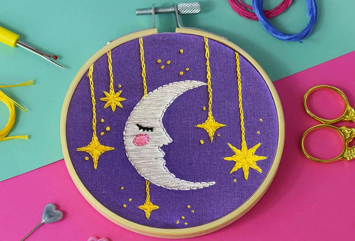 Beginner Punch Needle Embroidery Kit - Stars and Moon Celestial Theme