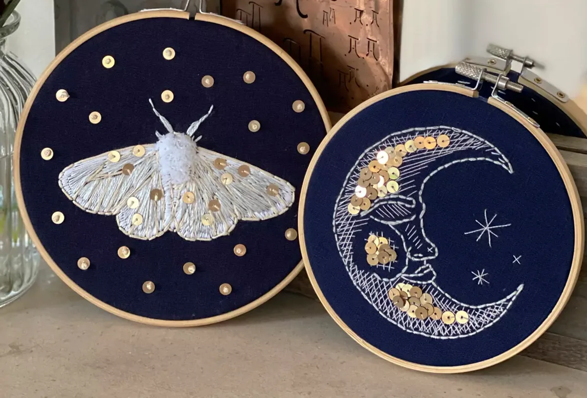 moth and moon embroidery