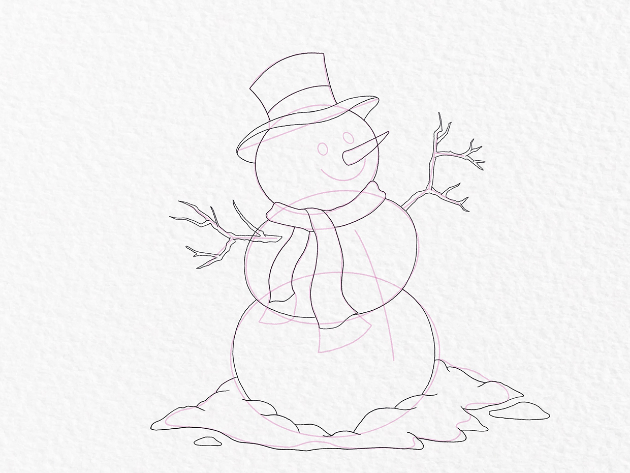 Snowman drawing - step 11