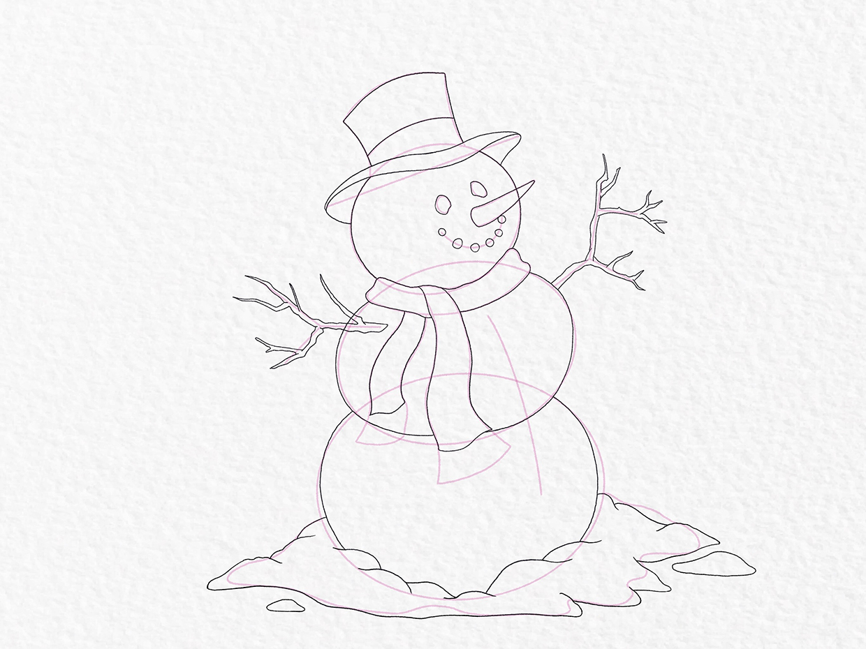Snowman drawing - step 12