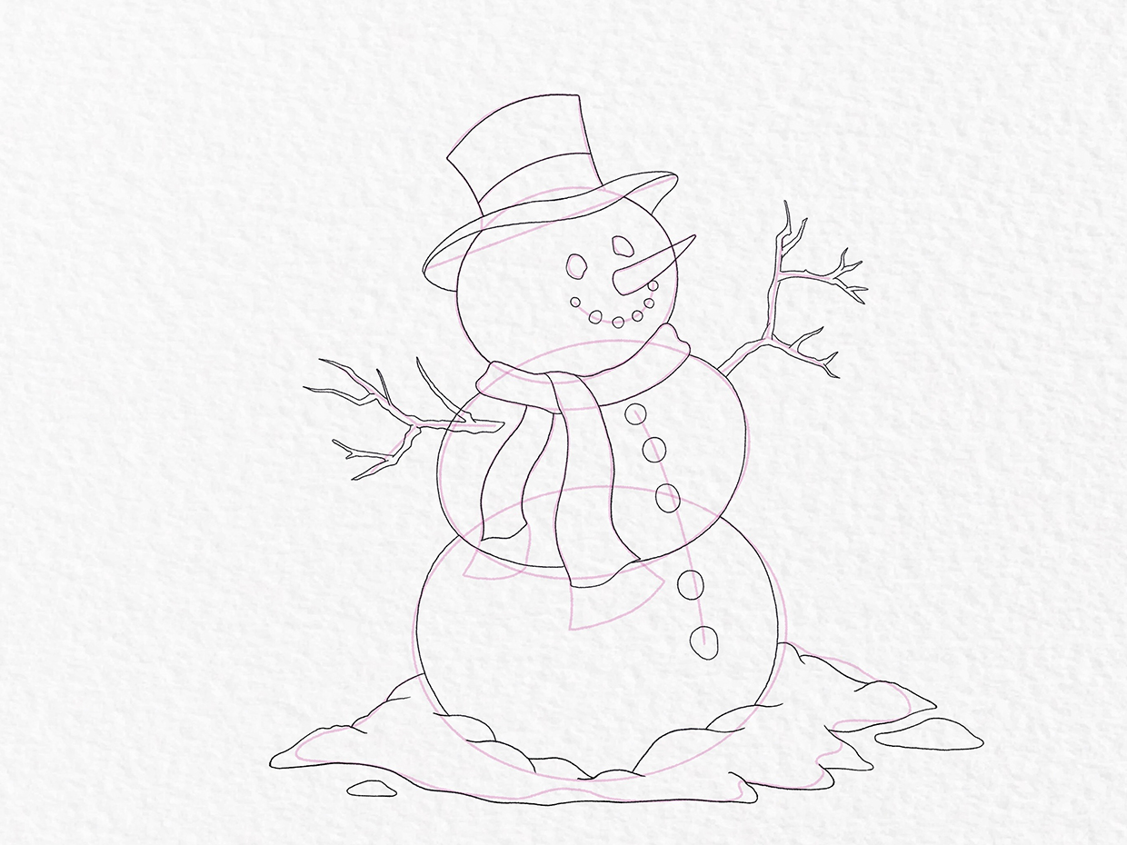 Snowman drawing - step 13