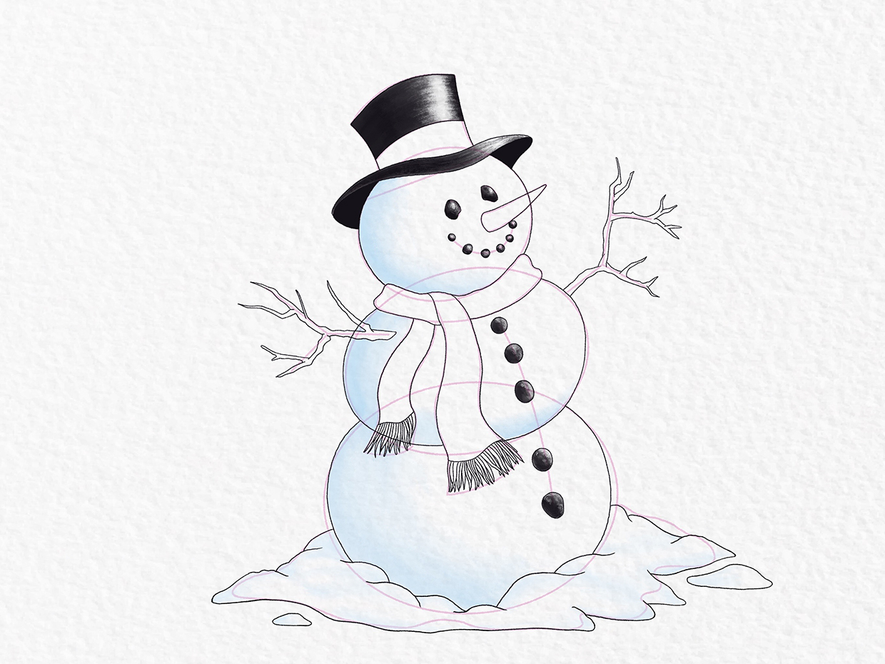 Snowman drawing - step 16