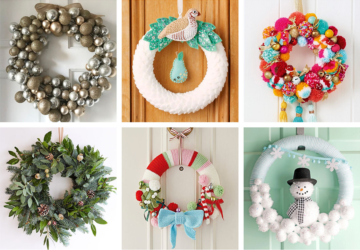 Christmas Wreath With Felt Snowflakes, Blue, Turquoise Baubles