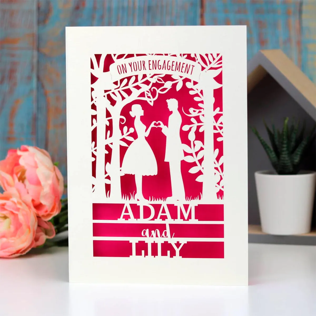 Papercut engagement card from Not on the High Street