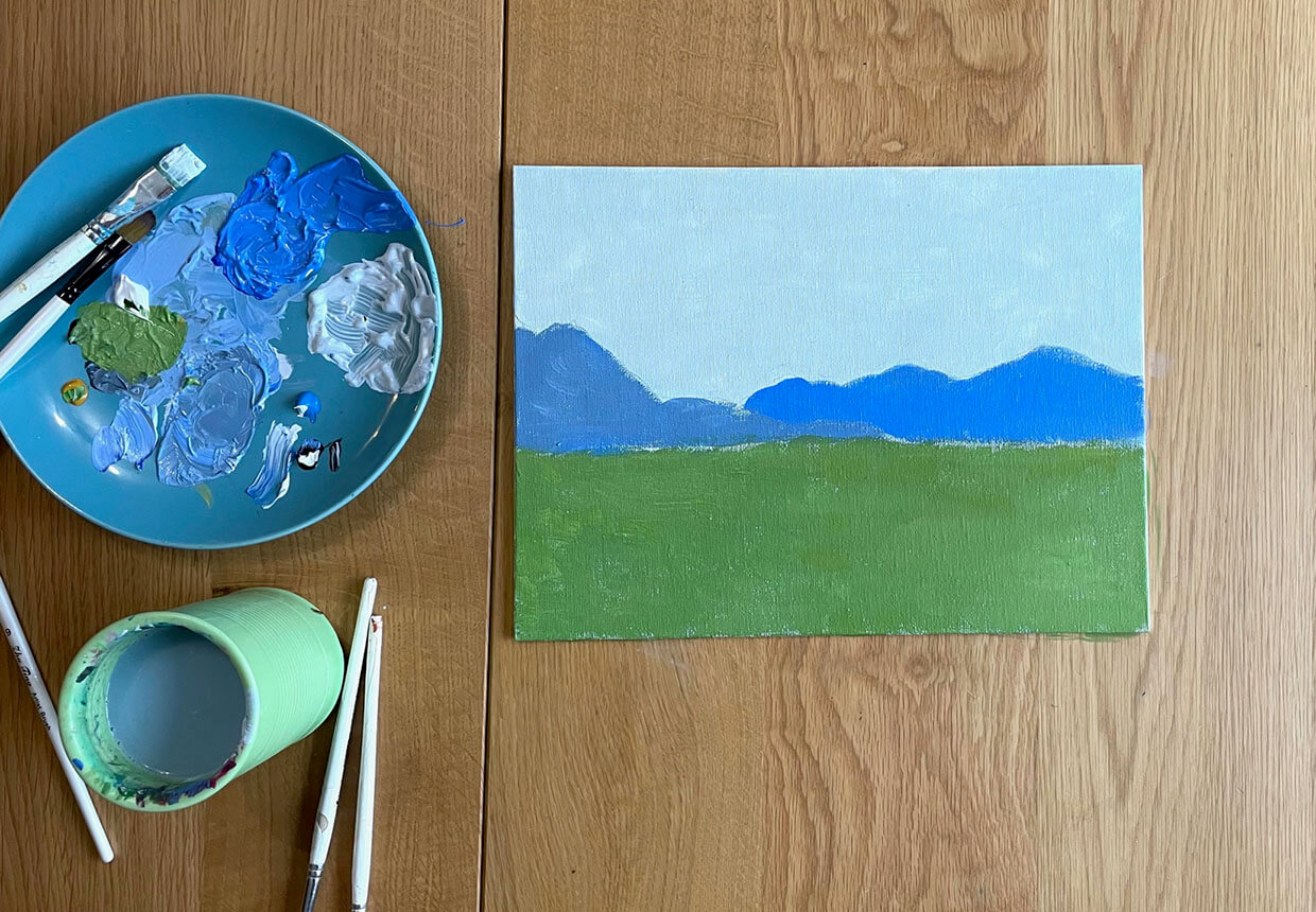 Acrylic landscape painting step four – blocking