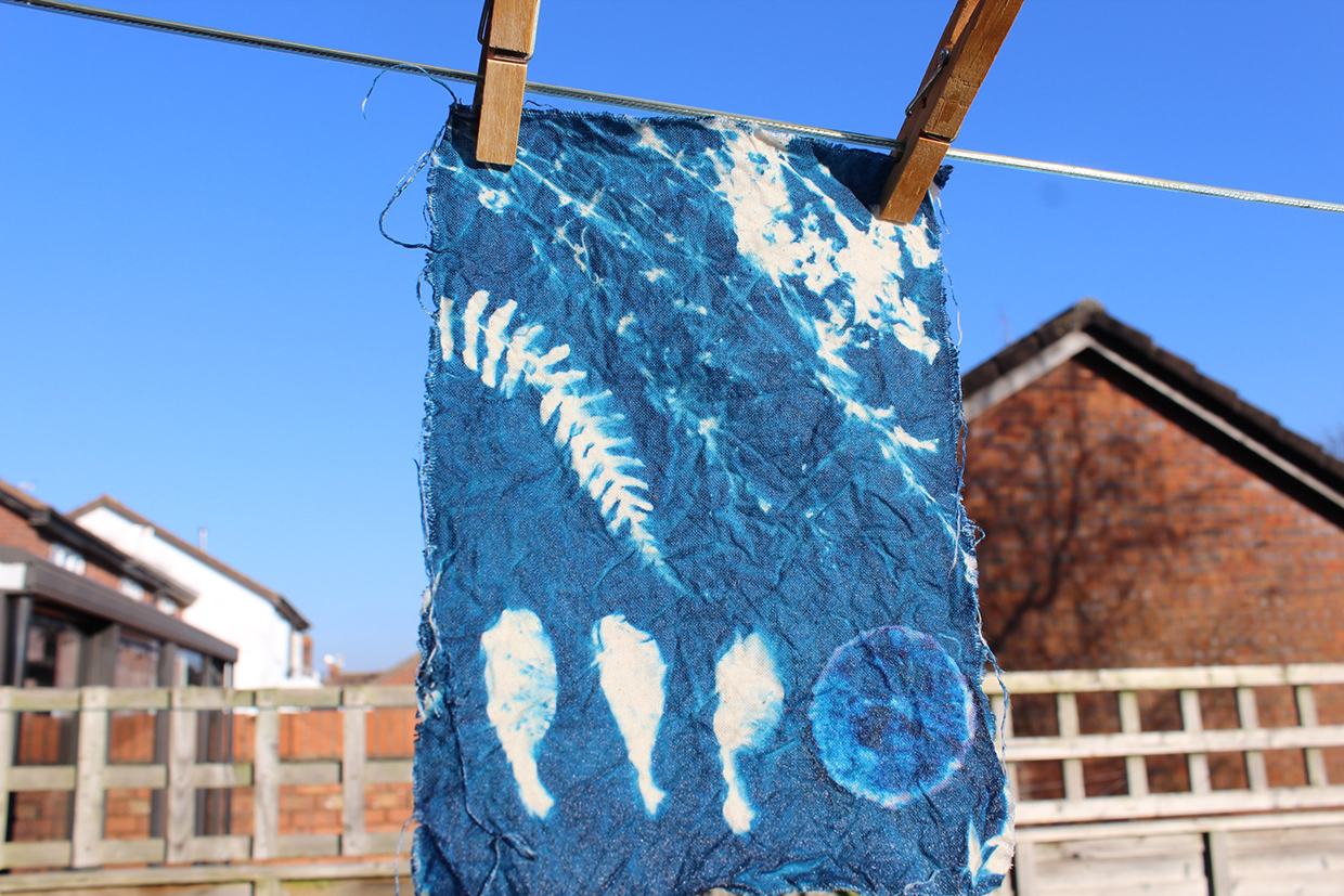 cyanotype printing on fabric – drying