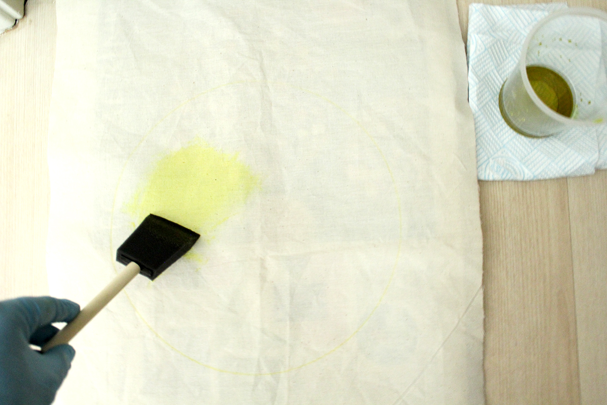 preparing cyanotype fabric – coating with brush