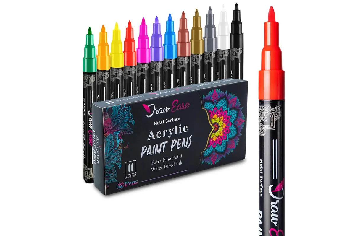 Draw Ease Acrylic Paint Pen Set on a white background
