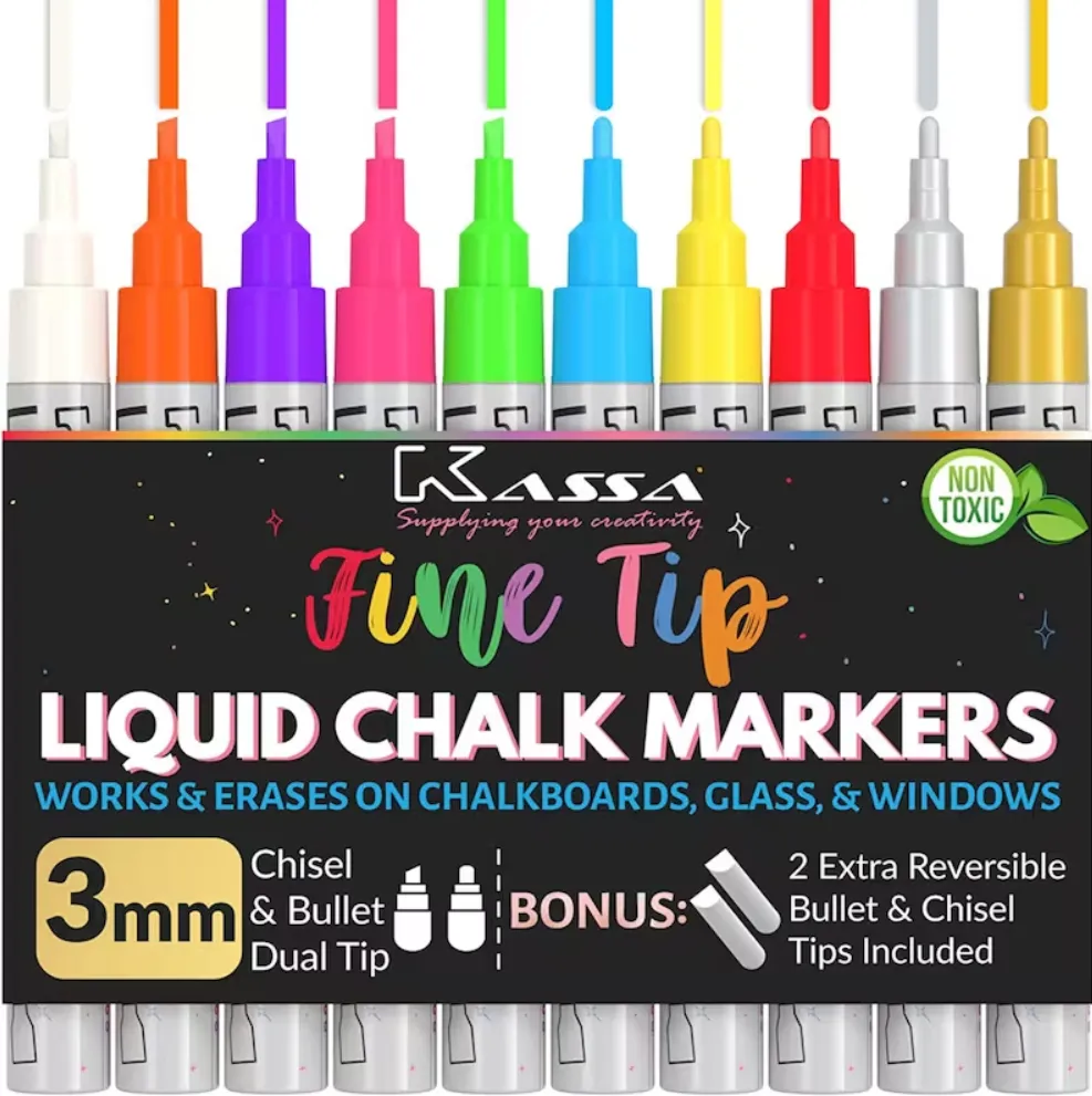 18 Classic Neon Chalk Markers Double Pack of Both Fine and Reversible  Medium Tip Liquid Chalk Pens Wet Erasable - Menu Boards, Glass