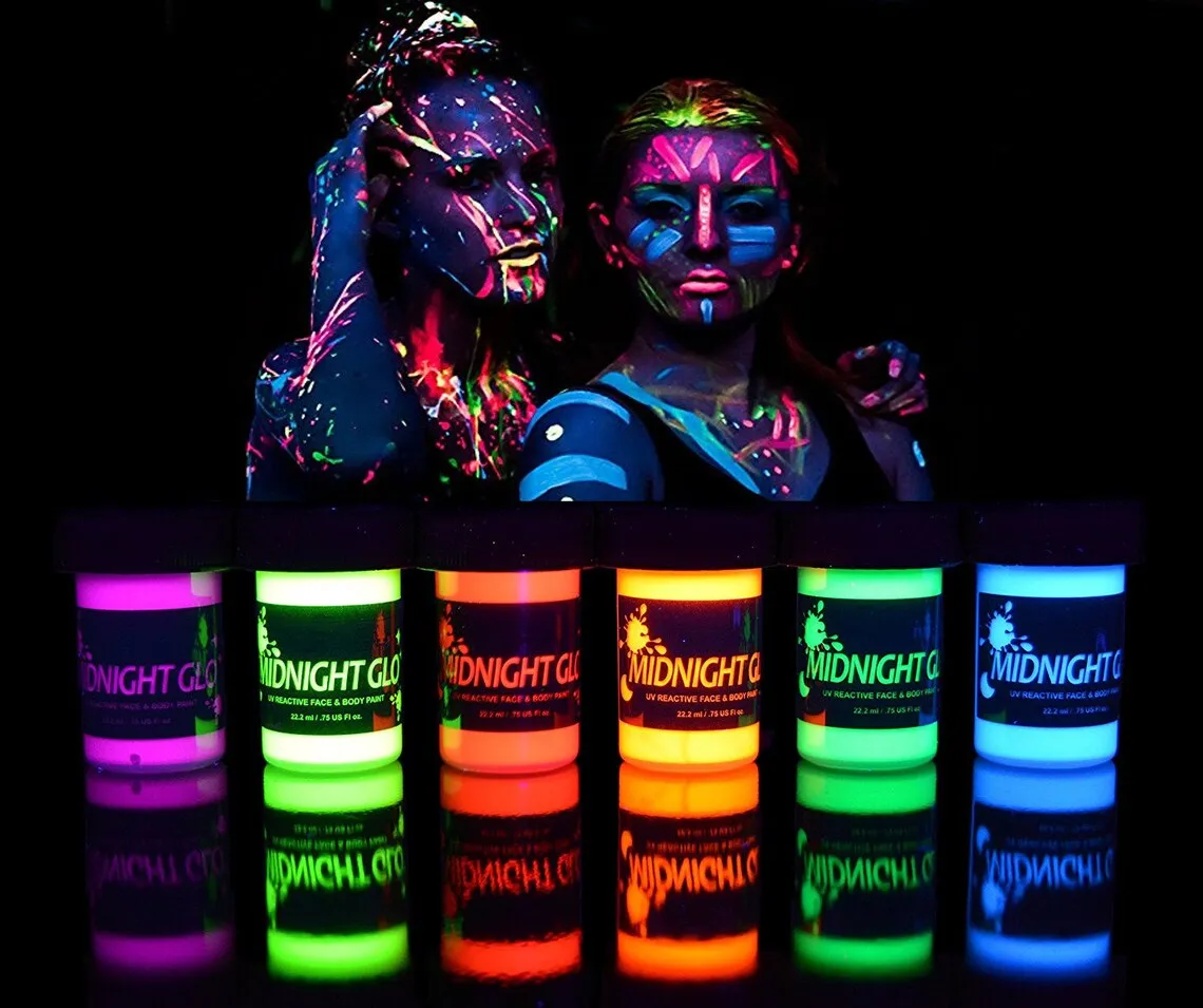 6 coloured UV body paints with 2 models