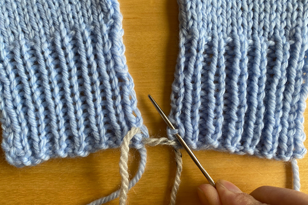 Mattress stitch ribbing step 2