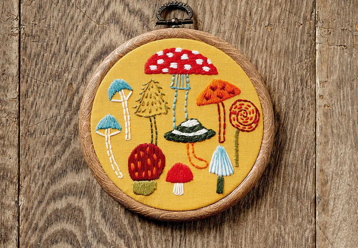 Mushroom embroidery hoop