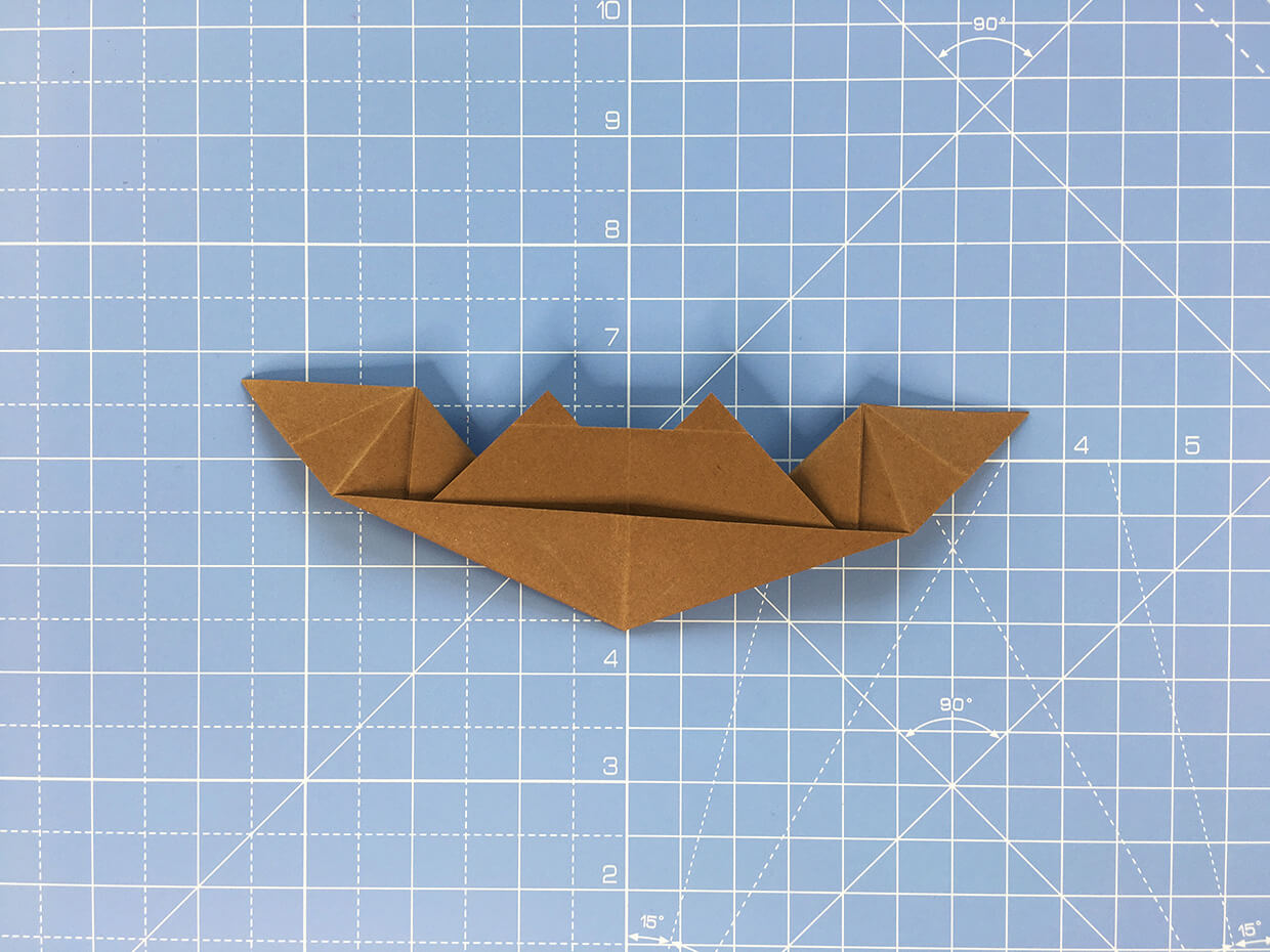 How to make an origami bat - step 14b - the finished origami bat from the back