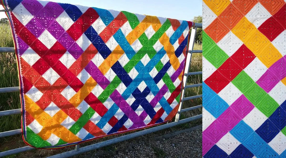 modern weave free granny square crochet blanket pattern