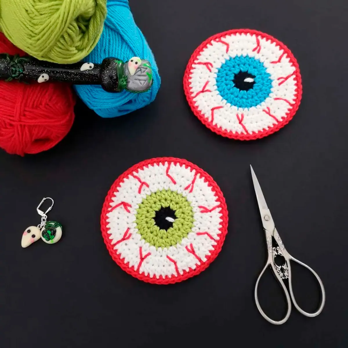 Crochet eyeball coasters
