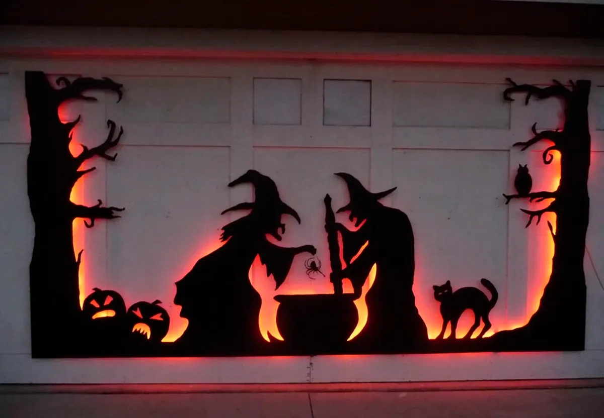 Halloween garage door silhouettes