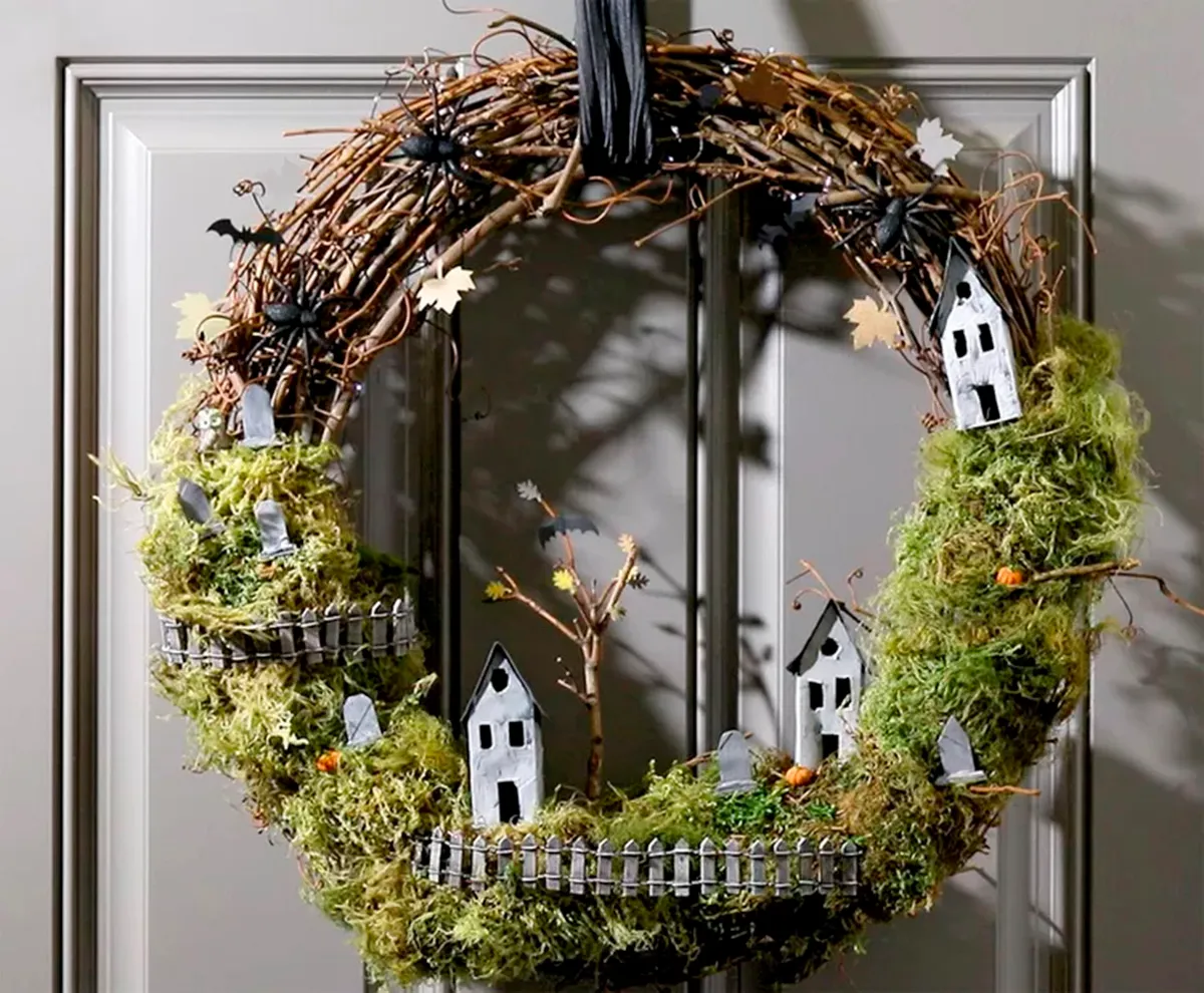 Halloween village wreath