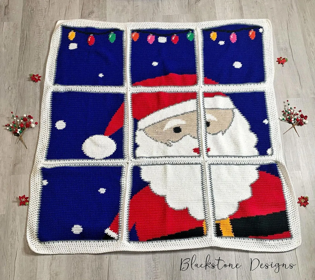 santa windowpane crochet Christmas blanket pattern