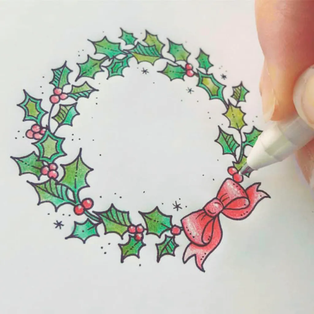 Easy Christmas garland drawing