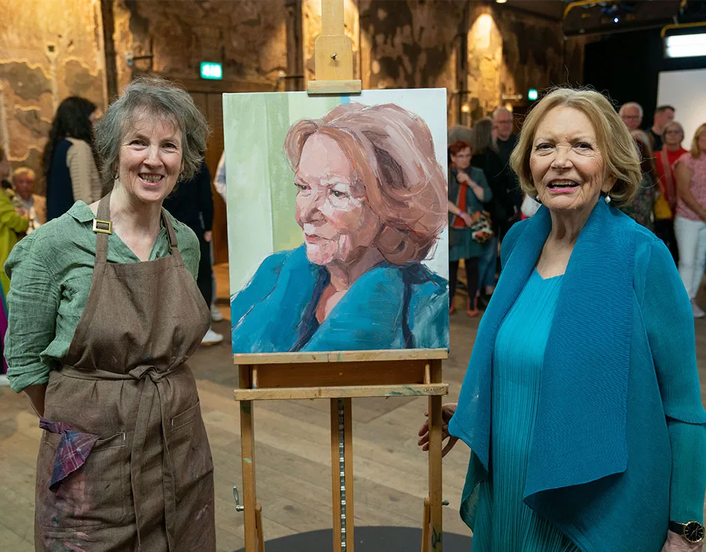 Portrait Artist of the Year winner Wendy Barratt with Dame Joan Bakewell