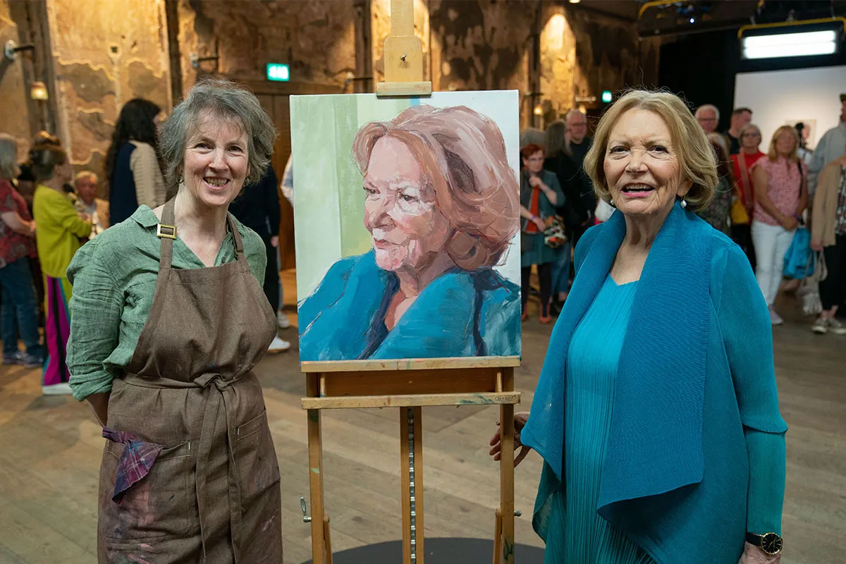 Portrait Artist of the Year winner Wendy Barratt with Dame Joan Bakewell