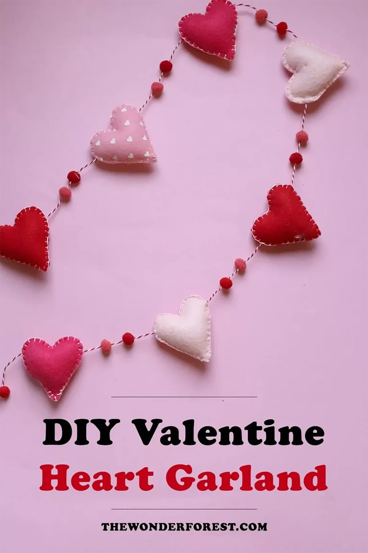 diy valentines decorations - heart garland on a pink background
