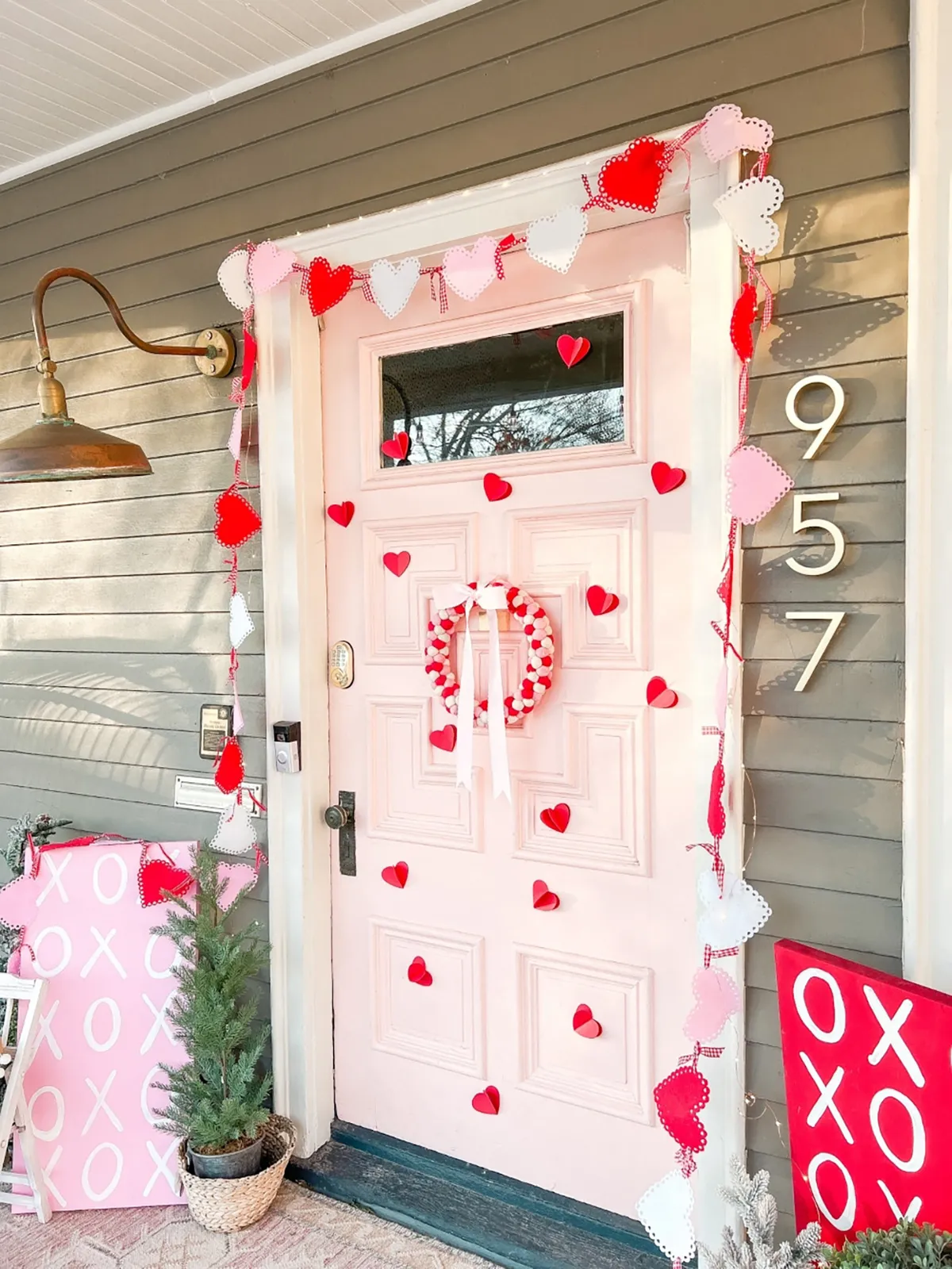 diy valentines decorations - a decorated porch with lots of love hearts