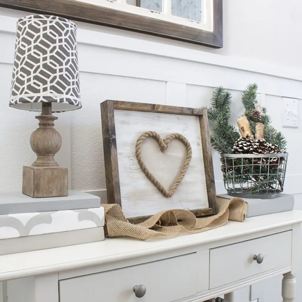 diy valentines decorations - rustic picture of a heart made out of rope